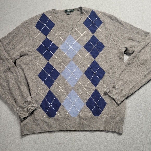 J.CREW Other - J. Crew Sweater Mens Large Lambs Wool Gray Diamond Knitted Pullover V Neck Argyl